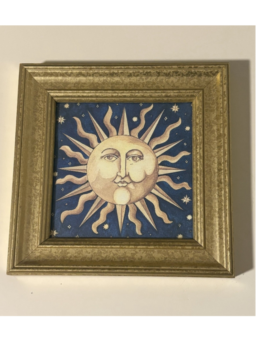 Vintage Celestial Sun Mary Beth Zeitz Y2K 1990s Framed Print Wall Art Gold Tone